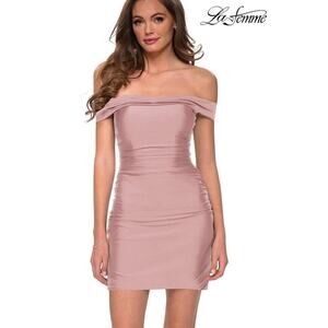 La Femme off the Shoulder Mini Jersey Homecoming Dress 29268